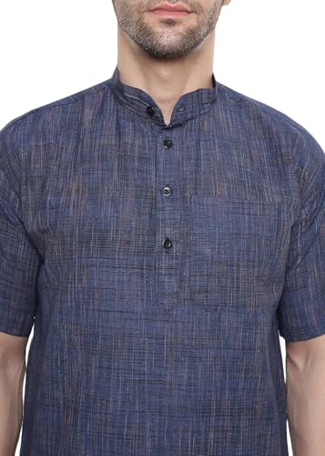 Image of Khadie Cotton Blend Solid Casual Regular Fit Mandarin /Chinese Collor Short Kurta for Men