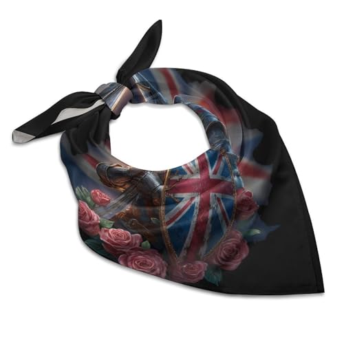 Knights British Flag Roses Silk Like Head Scarf for Women Bandana for Hair Wrapping Fashion Accessory Square Hair Scarves 25