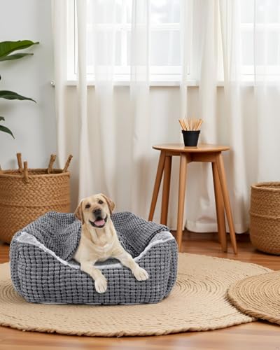 JOEJOY Hundebett Grosse Hunde, Hundekorb mit Herausnehmbar Decke, Hundebetten Cord Flauschiges Waschbar, rutschfest Hundekörbchen, Hundesofa mit Hohem Rand Passt bis zu 27kg Haustiere(89x64x23cm)