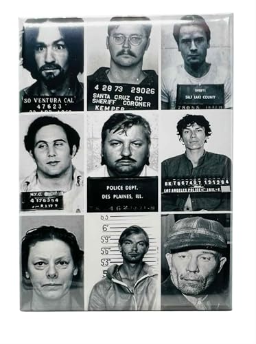 Infamous Serial Killer Mugshots Magnet – 3.5" True Crime Collectible Fridge Magnet Featuring Notorious Criminals Dark Humor Gift for True Crime Fans Junkie Horror Lovers & Creepy Decor