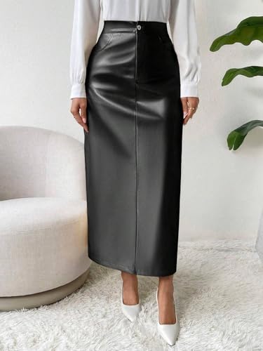 Solid Color High Waist Button Skirt PU Leather 2025 Fashion Skirts for Women3