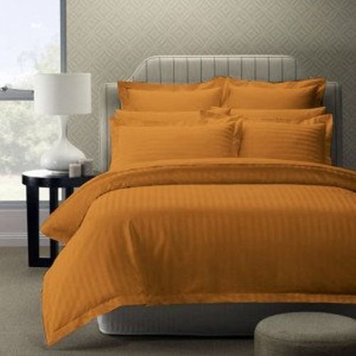 Set of 6 Double King Size Bedsheet with 12 Pillow Covers - 108 x 108 inch, 300 TC 100% Cotton Satin Plain Premium Platinum Superior Elegant Solid Stripes Pure Cotton, Bedsheet for Home, Regular Use, Hotel Use-Golden-image-42
