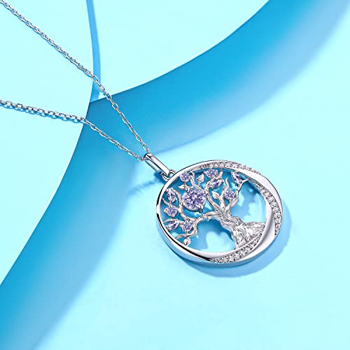 Jd & P Tree Of Life June Birthstone Necklace Gifts For Women, 925 Sterling Silver Cubic Zirconia Pendant Necklace Jewelry Gifts For Mother Mom Grandma, 18+2+2 Inch Chain #TOP5