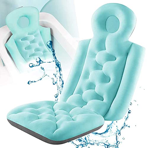 Bath Pillow Full Body Bath Tub Pillow Bath Cushion Non-Slip Resistant Bathtub Mat with Comfort Head Rest Back and Tailbone Support Buckle Fixed, can Hang,Waterproof