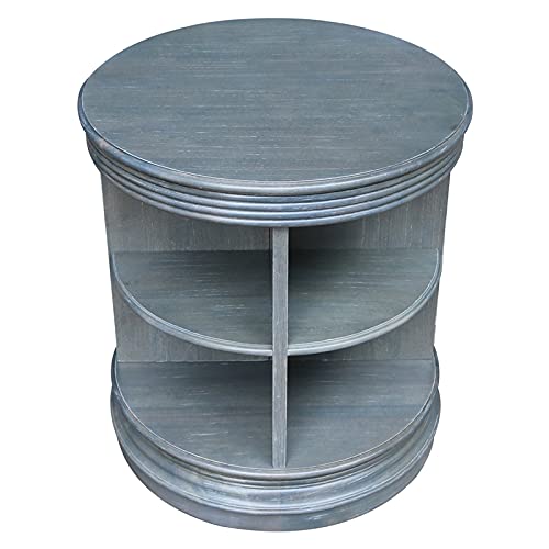 Ic International Concepts Round End Table And Stools, Antique Washed Heather Gray #TOP6