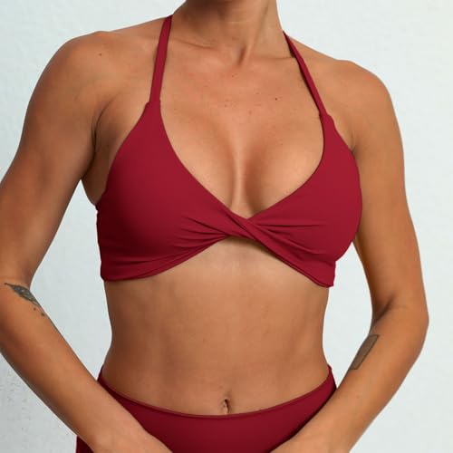 Image of ABOCIW Sports Bras for Women Twist Criss-Cross Back Padded Workout Tank Tops Low Impact Gym Yoga Bra