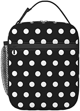 wsrgvab Black And White Polka Dot Portable Lunch Box Bag Insulated Reusable Lunch Tote For Men And Women