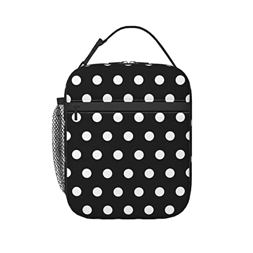 Wsrgvab Black And White Polka Dot Portable Lunch Box Bag Insulated Reusable Lunch Tote For Men And Women #TOP2
