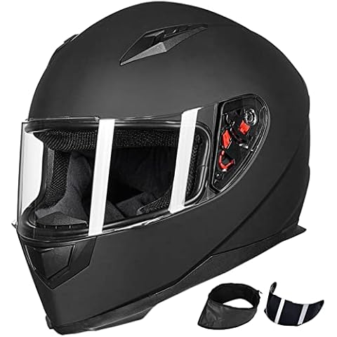 ILM Full Face Motorcycle Street Bike Helmet with Removable Winter Neck Scarf + 2 Visors DOT Model-JK313 (L, Matte Black) Cover