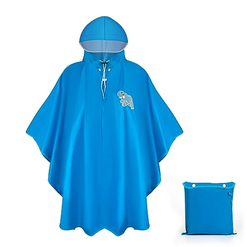 Tunejoy Chubasquero Niño Transpirable Portátil Poncho Impermeable Niña Unisexo Plegable Reutilizable Azul para Senderismo Bicicleta Ciclismo Viajes Infantil con Bolsa Mangas