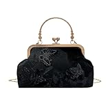 Women Evening Bag, Elegant Embroidery Butterfly Clutch Purse, Vintage Crossbody Shoulder Bag, Bridal Wedding Handbag (Black)