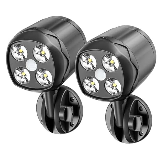 Outdoor Motion Sensor Light Battery Operated, Hotomely IP65 Waterproof Ultra Bright Motion Sensor Outdoor Lights Head Adjustable with 8W 600 Lumen 6000K 4LEDs for Garage Yard Porch and Patio (2 Packs)