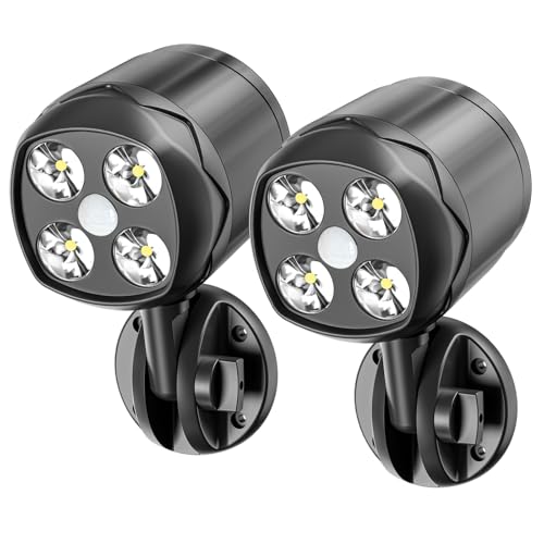 Hotomely Motion Sensor Outdoor Lights, Battery Operated Outdoor Light, 1000LM Motion Detector Lights for Outside, 6000K LED Security Light Battery Powered Spotlight for House Wall, Black(2 Pack) by Hotomely - Used condition - US$26.51