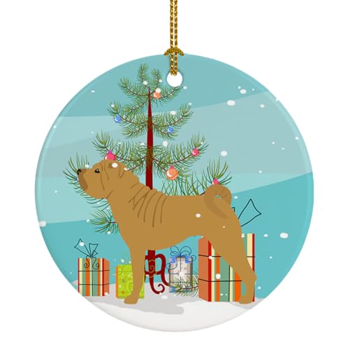 Caroline's Treasures Shar Pei Merry Christmas Tree Ceramic Ornament Christmas Tree Hanging Decorations for Home Christmas Holiday, Party, Gift, 3 in, Multicolor