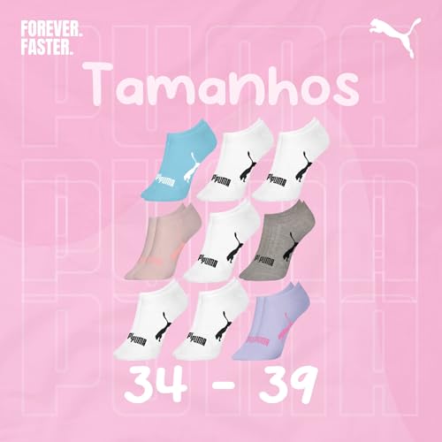 PUMA Kit 9 Pares Meia Cano Baixo Sapatilha Invisível Esportiva Feminina Adulto, 3 Branco - 2 Cinza -