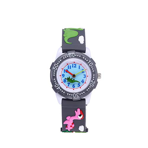 Boy's Girl's Watch,Kids Gift 3D Cartoon Japanese Quartz Silicone Kids Watch, Age 3-10 Toys for 3-15 Year Old Boys Girls Birthday Present for Kids - Best Gifts (Little Dinosaur Grey)