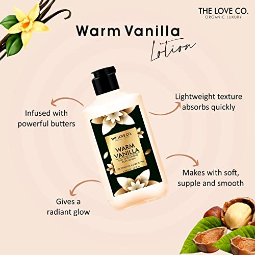 Image of THE LOVE CO. Warm Vanilla Body Lotion - Nourishing Formula for Dry Skin - Women & Men - Enhanced with Jojoba Oil, Shea Butter, Vitamin E - 250Ml - Best for Daily Moisturizing - Pack of 2