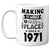 Taza de café de cerámica de 325 ml, regalo para hombres y mujeres - Making the World a Better Place since 1971 - Happy 54 Birthday Gifts for Grandad Grandma Nan Retro Back In 1971 Age Fifty-Four Bday