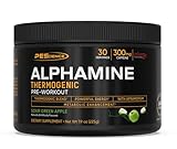 PEScience Alphamine Thermogenic Pre-Workout, Fat Burning PreWorkout Energy Powder with L-Carnitine - Sour Green Apple, 60 Scoops