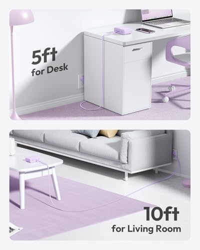 NTONPOWER Power Strip con enchufe plano, estación de carga de escritorio con puertos USB C de 25W, extensión morada con 4 tomas AC, cable plano de 1.52 m para oficina en casa y dormitorio miniatura 6