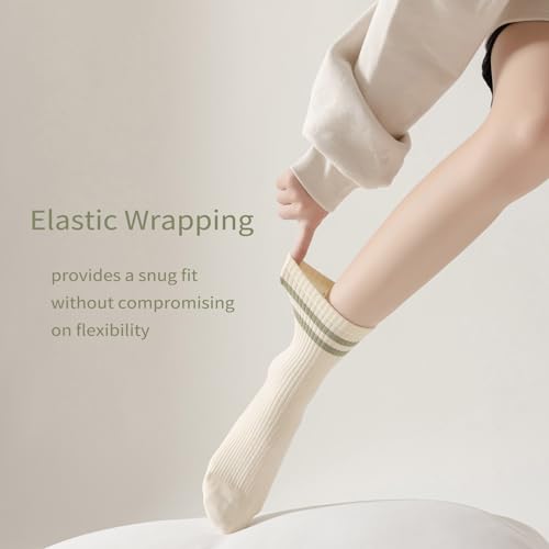 5 Pairs Solid Color Two Stripe Crew Socks Casual Athletic Socks for women Girls4