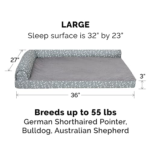 Image of Furhaven Cooling Gel Dog Bed for Large /Medium Dogs w / Removable Bolsters & Washable Cover, For Dogs Up to 55 lbs - Plush & Almond Print L Shaped Chaise - Gray Almonds, Large