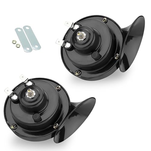 lekudo 2 PCS Car Air Power Snail Horn, 3.35' x 3.54' 300DB Super Loud Speaker Modification Accessories, 12V Safety Warning Waterproof Durable Speaker, Universal for Most Cars Motorcycles (Black)