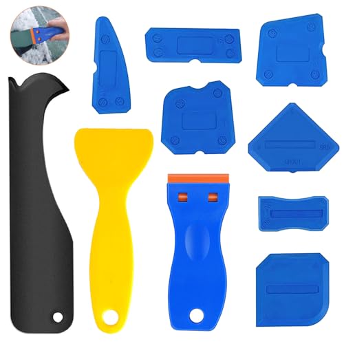 Eleechen Silicone Sealant Tool Set, 10 Pcs Silicone Grout Scraper with Remover Spatulas, Caulk Remover, Caulk Tool Kit for Kitchen, Bathroom, Floor, Corner