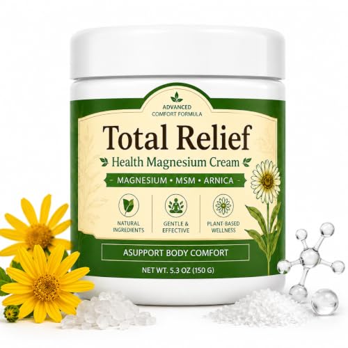 Total Relief Magnesium Cream with MSM & Arnica, 5.3 oz (150 g) Topical Body Care Cream with Vitamin B6, Fast-Absorbing Daily Comfort Formula for Tired & Overworked Areas, 1pc