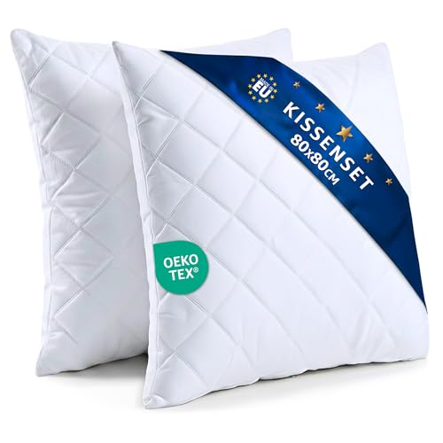 Amazinggirl Kopfkissen 80x80 cm - Kissen Allergiker Schlafkissen Polster Pillow Made in EU und Pillows for Sleeping 80 x 80 Bett Kissens für Schlafen Oeko-Tex Weiß - 2 Stück