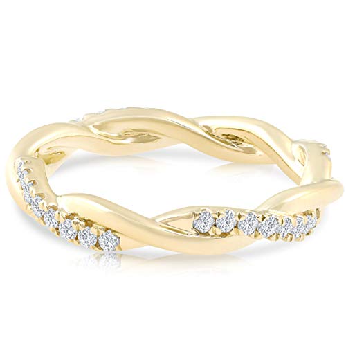 P3 Pompeii3 10K Yellow Gold 1/3 Ct Tw Round-Cut Natural Diamond Eternity Ring Vine Floral Leaf Women's Anniversary Stackable Wedding Guard Band #TOP1