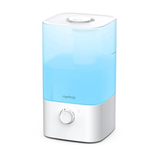 raydrop Humidifiers for Bedroom, 2.5L Top Fill Cool Mist Humidifiers for Home, Large Room, Baby, and Plant, Essential Oil Diffuser with Cycling 7 Color Lights, 360° Nozzle, Auto Shut-Off, White