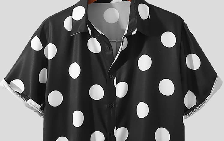 Polka Dot Print Short Sleeve Buttoned Shirts Men Turn-Down Collar