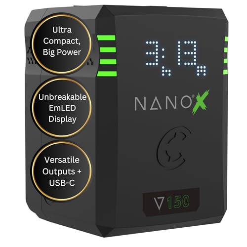 Image of CoreSWX LLC CORE NANOV150X, 150wh Micro Sized V-Mount Smart Battery Pack, 14.8v 10.2Ah. 12A Draw with EmLED Fuel Gauge, USBCPD and Ptap