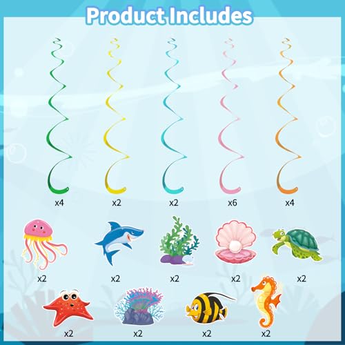Image of Under The Sea Party Decorations, Kaluofan 36 Pcs Ocean Themed Party Decorations, Under The Sea Ocean Themed Tropical Fish Ceiling Hanging Swirl