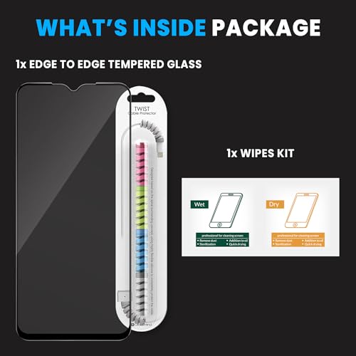 Image of FIRST MART Tempered Glass for iQOO Z9 Lite, 9H 0.3 mm Full-Glue Screen Protector with Cable Protector, 3D Edge-to-Edge, HD Clear, Case-Friendly, Black, Pack of 1