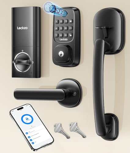 Smart Deadbolt Lock Fingerprint with 2 Lever Handles, Keyless Entry Front Door Lock Set, Electronic Keypad Lock, App Control - Auto Lock, Long Battery Life, Secure Home Basic Locks