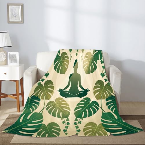 Couverture flanelle douce légère 152x203cm motif tropical lierre vert