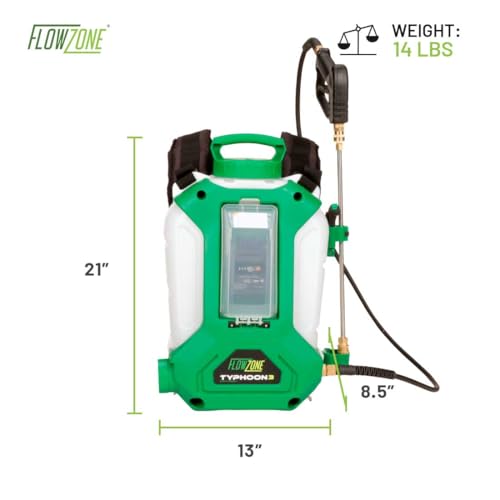 FlowZone Typhoon 3 Battery Powered Backpack Sprayer - Variable-Pressure 5-Position Electric Lawn & Garden Sprayer - 4 Gallon (Battery & Charger Included) - Image 2
