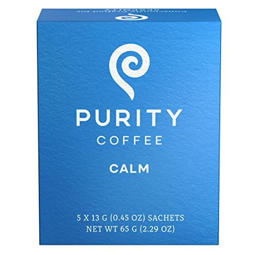 Purity Coffee Calm Decaf Medium Roast Organic Coffee - Usda Certified Organic Specialty Grade Arabica Single-Serve Packets - Third Party Tested For Mold, Mycotoxins & Pesticides - 5 Ct Box #TOP1