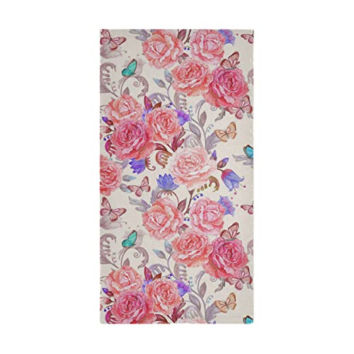 Floral Pink Rose Hand Towel Set Of 2 Soft Highly Absorbent Rose Print Towels Floral Fingertip Towels Bath Towel Multipurpose For Hand Face Bathroom Gym Hotel Spa Kitchen Decor Gift 28.3X14.4 Inch #TOP6