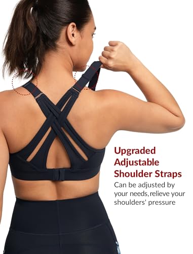 Image of Yvette Women's High Impact Sports Bra for Running | High Support, No Bounce, Large Bust, Pickleball, Gym Workout, Adjustable Straps, Crisscross Back, Wireless, Sewn in Pads