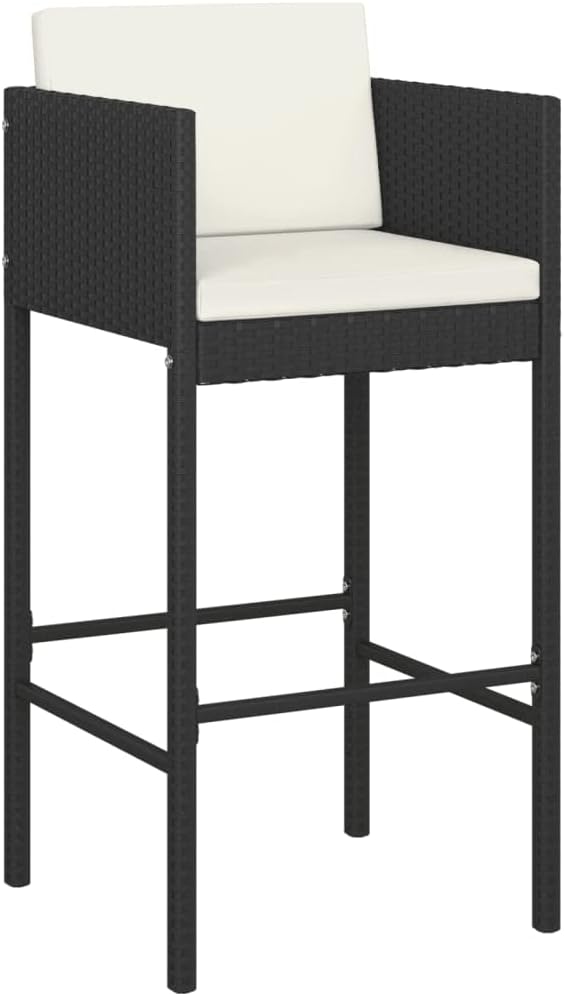 5 Piece Patio Bar Set with Cushions,Outdoor Furniture,Backyard Decor,Outdoor Table Chairs,Perfect for Indoor, Outdoor Garden, Lawn, and Backyard. Poly Rattan Black