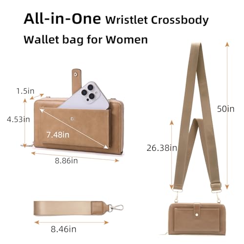 UEIRY RFID Crossbody Wallet Wristlet Purse for Women,Vegan Leather Small Clutch with Phone Pocket Multiple Credit Card Slots — view 5