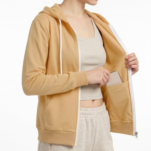 Image of GIVON Womens Casual Zip Up Hoodie Cotton Blend Soft Fabric Basic Layering Hooded Jacket with Kangaroo Pocket