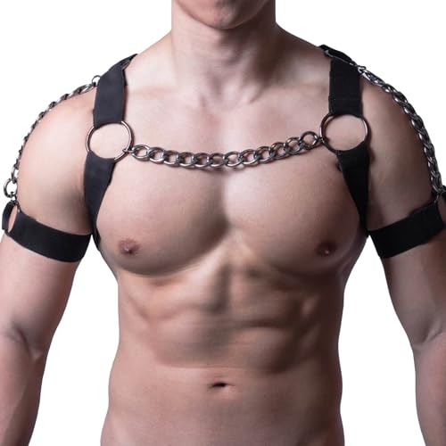 Men's Harness Belt Elastic Shoulder Strap Men's Chest Harness Adjustable Chest Belt Mens Crop Top Chest Muscle Harness Sexy Black Sissy Lingerie Adjustable Harness Men Belts Bondage Body