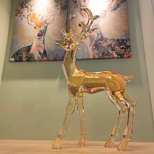 Darmomoon Acrylic Reindeer Deer Figurine Glass Collection Ornament Statue Animal Collectible Standing Christmas Decor Home Decor 7.2" L (Amber) #TOP6