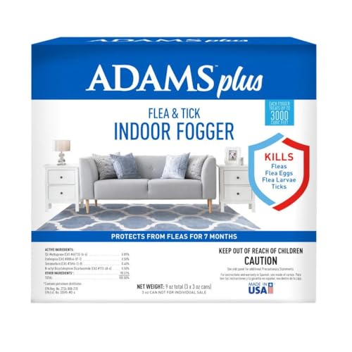 Adams Plus Flea & Tick Indoor Fogger, 3 x 3 oz Cans, Kills Fleas, Flea Eggs,...