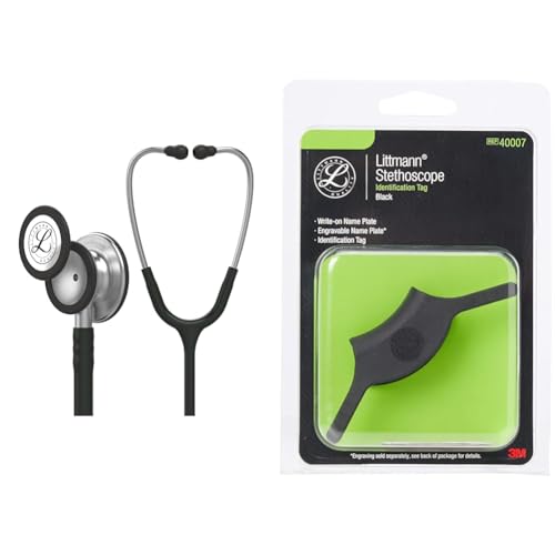 3M Littmann Classic III Stethoskop zur Überwachung, 5620, schwarzer Schlauch, 69 cm & Stethoskop-Namensschild, 40007, Schwarz