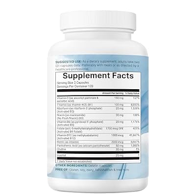 Micro Ingredients Pure Methylated B Complex, 240 Capsules | 11-in-1 Formula with Methylfolate, B12, Thiamin, Inositol, Choline, Fat Soluble Vitamin C | Clean Ingredients Without Fillers | Non-GMO